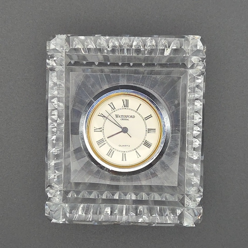 Waterford Crystal Desk Clock Small Rectangular Quartz Vintage Home Decor Clear